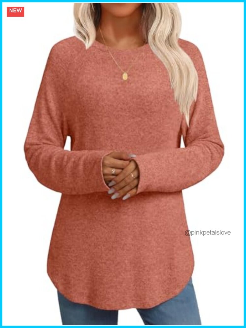 Women's Lightweight Fleece Tunic Top Crew Neck Loose Fit Long Sleeve Pullover